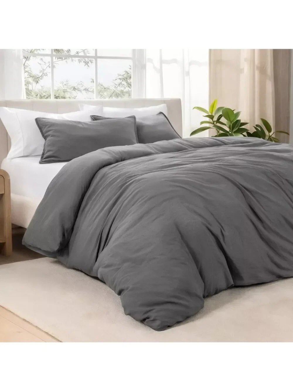Bare Home Full Size Dark Gray 3 Piece Duvet Cover Set w/ 2 Pillow Shams